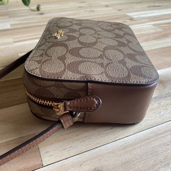 Coach Mini Camera Bag In Signature Canvas - Leather KHAKI BROWN SADDLE 2. - Picture 13 of 16